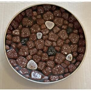 MCM Pebble Mosaic 7.5” Round Dish Black Brown Stones Silver Rim & Bottom Vintage